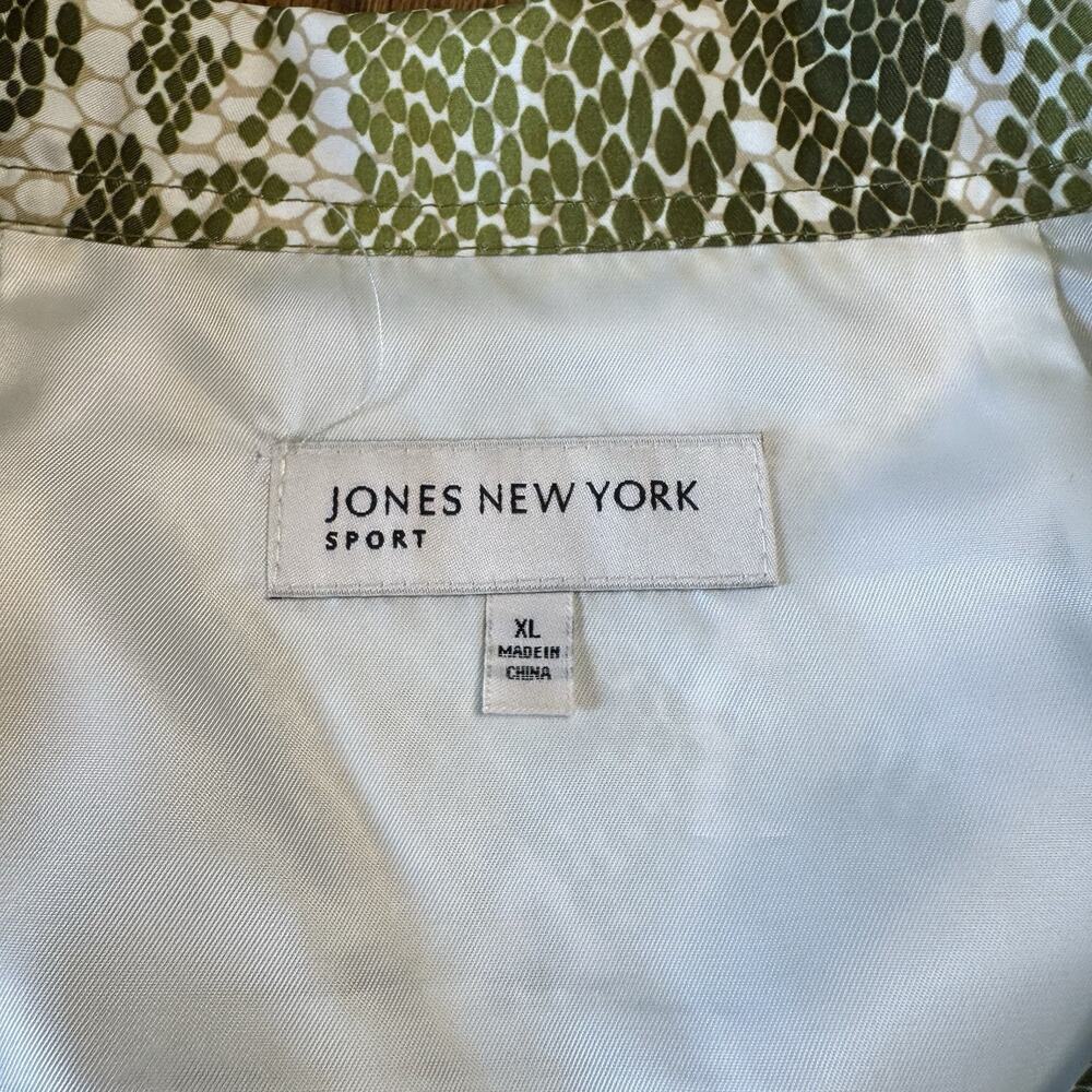 Jones New York Sport Rain Jacket Women's Sz XL Belted Green Snakeskin Pockets - Picture 2 of 6